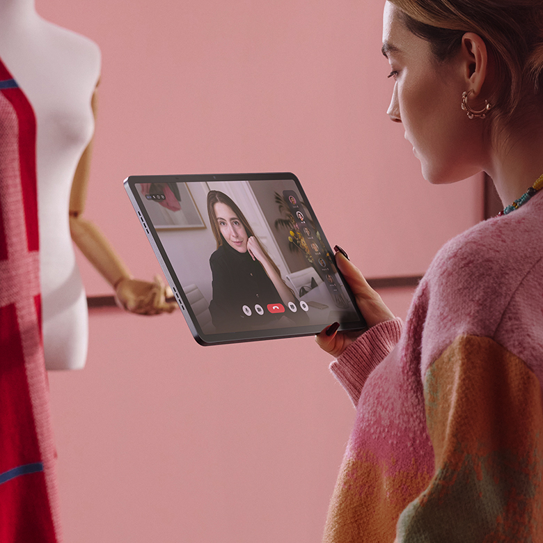 woman taking video call on tablet