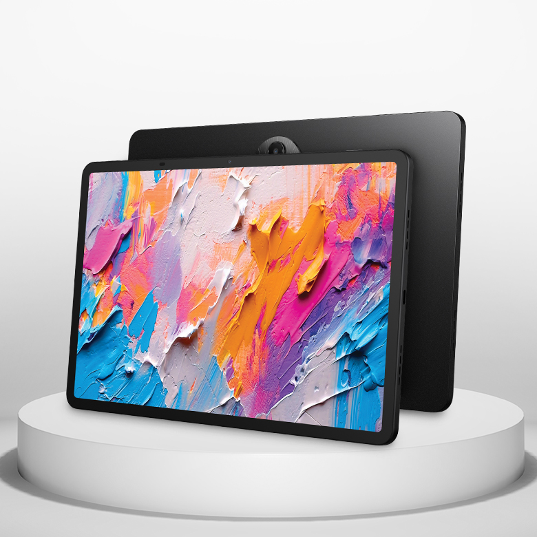 tablet displayed on pedestal