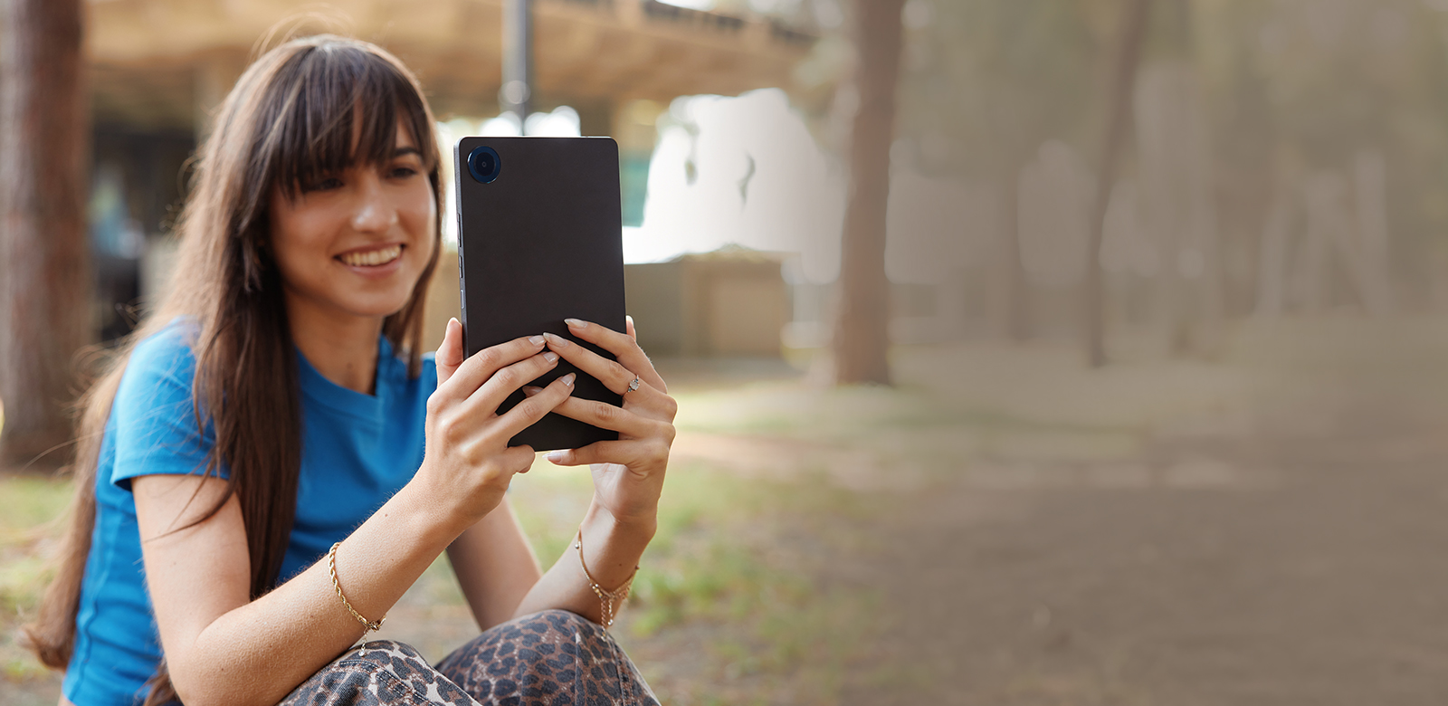 student using front camera to video call