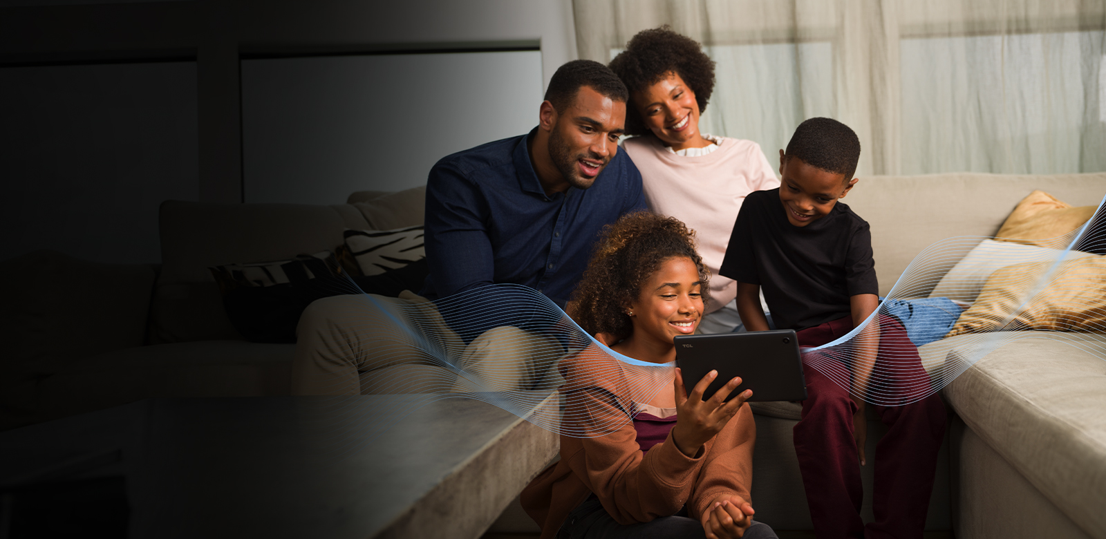 family listening to content with tablet speakers