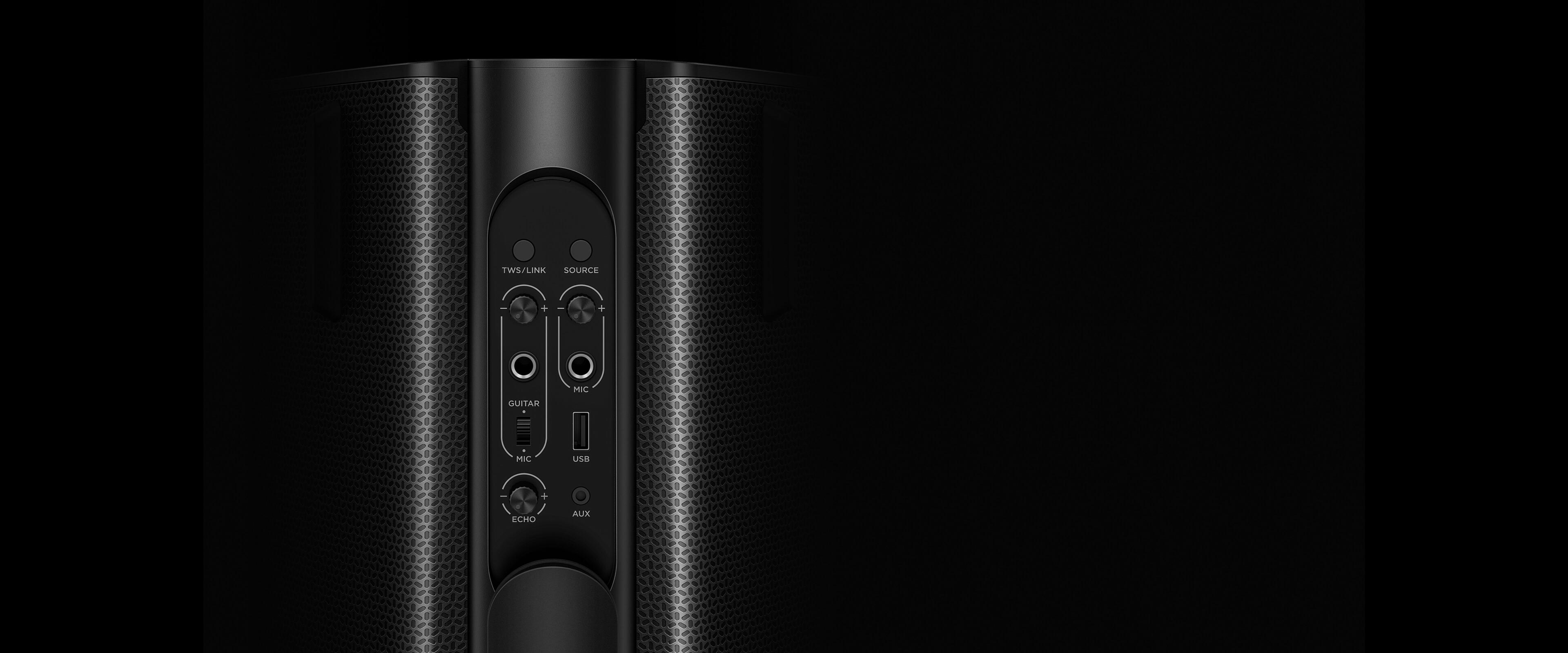 Guitar in  |  Mic in  |  USB  |  Aux in Echo control  |  Source switch